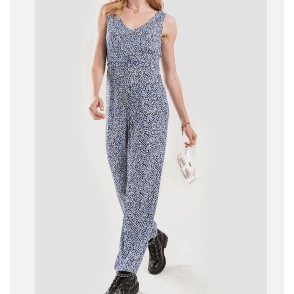 Francesca's Mi Ami Cameron Floral Romper Blue Sleeveless Back Zip Size XS